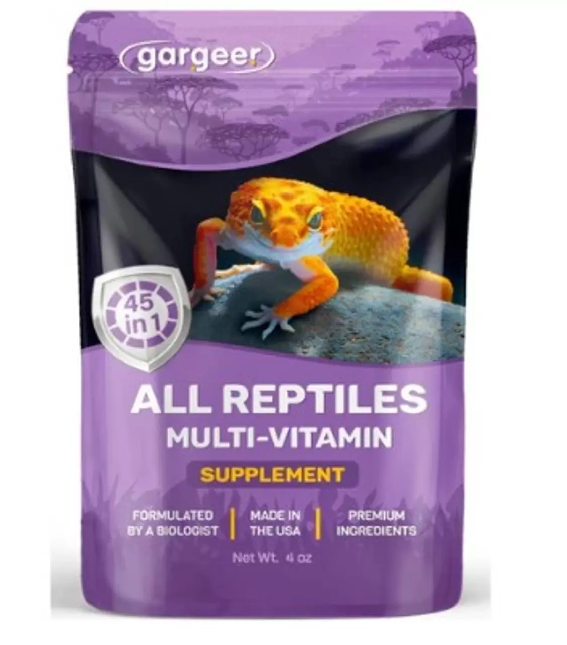Gargeer All Reptile & Amphibian Multi-Vitamin Powder. Premium Supplement, Supports Growth, Recovery, and Development. Boosted with Minerals, Carotenoids, and Amino Acids 4oz.