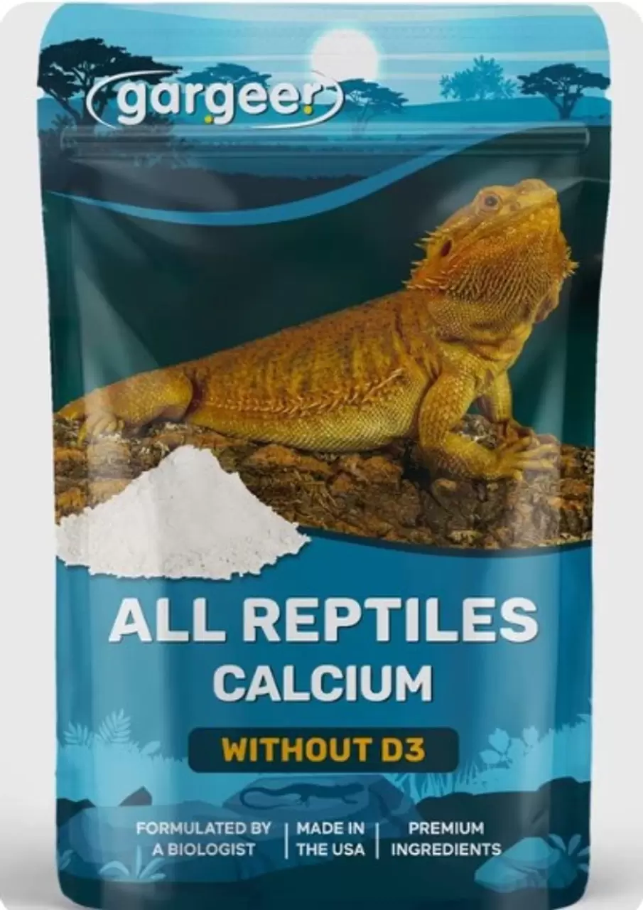 Gargeer All Reptile Calcium Powder, Phosphorus-Free Ultrafine Powder, Pure Dust WITHOUT Vitamin D3, Ready to Use for All Reptiles, Lizards & Amphibians Supplement